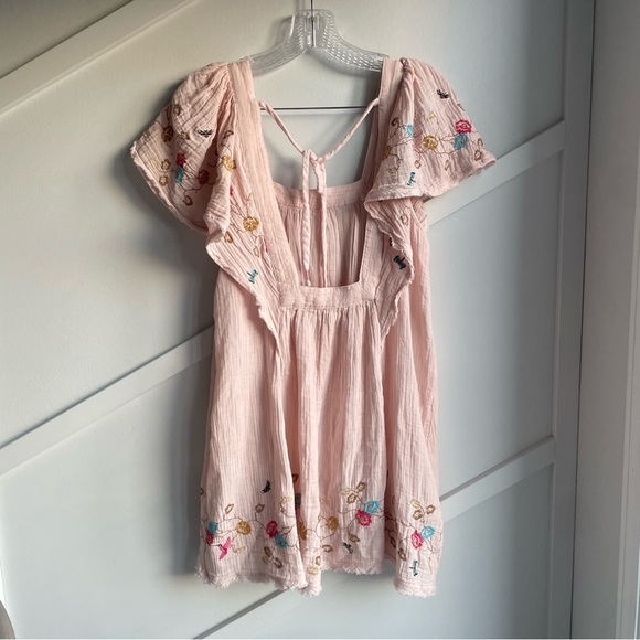 Anthropology Yvette Lounge Mini Dress Cotton embroidered Pale  Pink size M - Picture 7 of 11